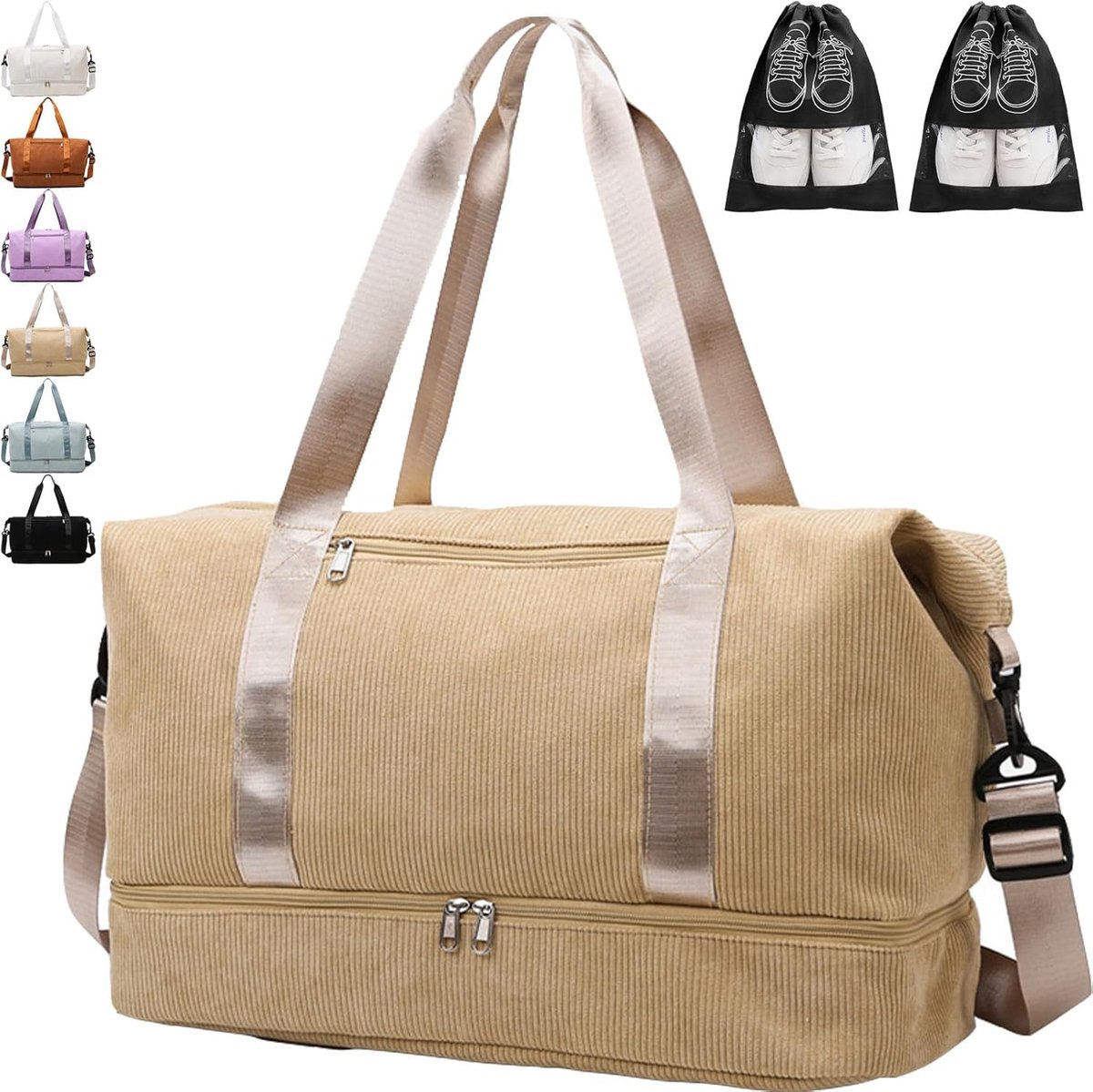 SnelShoppen - Multifunctionele Sporttas voor Mannen en Vrouwen, 20-35 Liter, Gele Reis- en Fitnessbag met Schoencompartiment en Vochtcompartiment, Wee