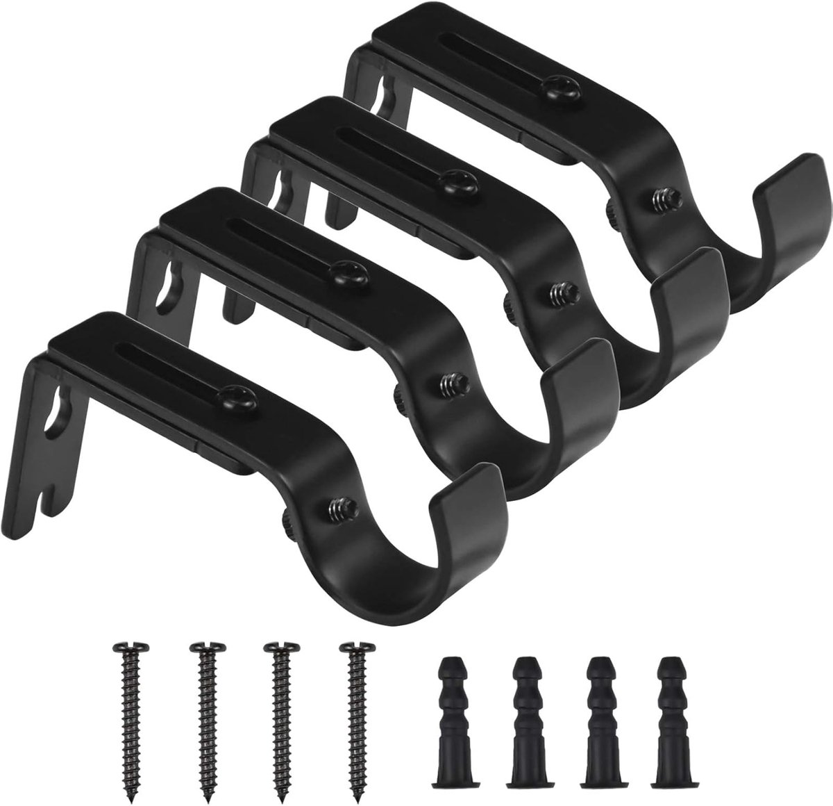 SnelShoppen - 4 Stuks Gordijnroede Steun Beugels - Zwart - Verstelbare Lengte 9cm tot 12cm - Robuust en Duurzaam - Ideaal voor Woonkamer, Slaapkamer e