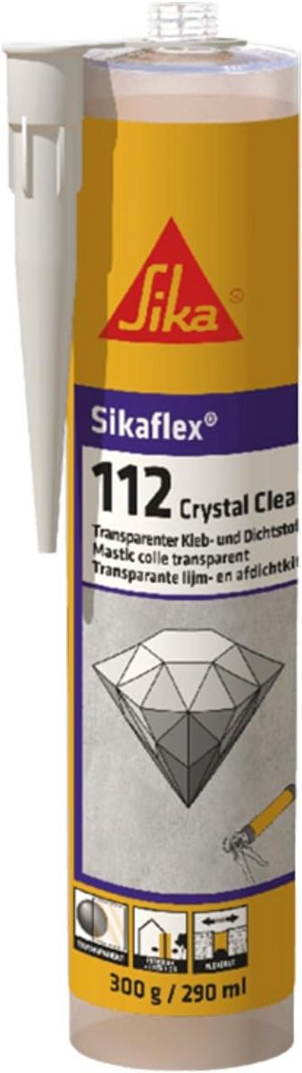 Sika – Sikaflex-112 Crystal Clear – Lijm en kit – Sikaflex-112 Crystal Clear – Transparant – Voor het afdichten en verlijmen van voegen – Binnen en buiten – Decoratieve toepassingen – 290 ml
