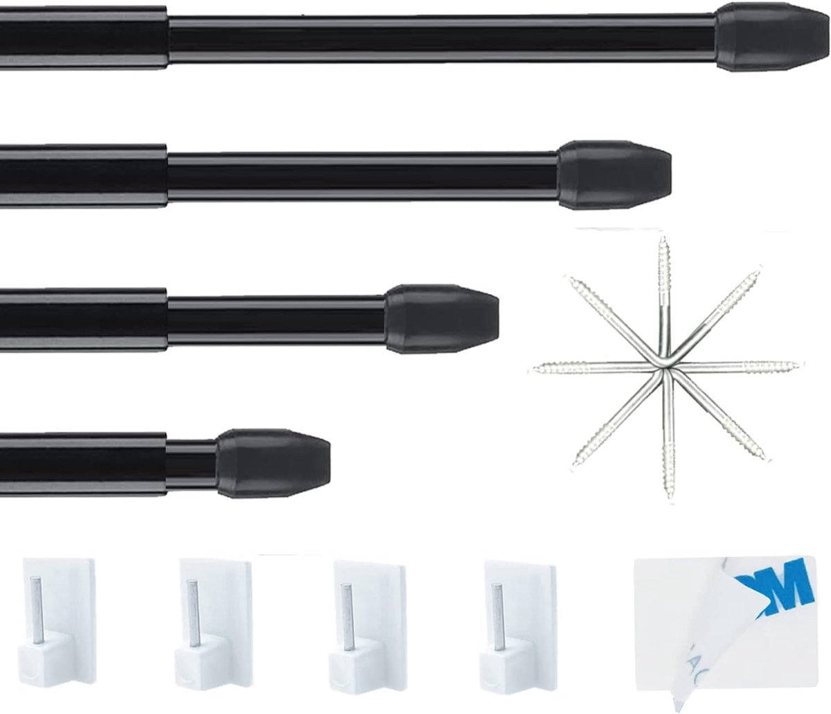 SnelShoppen - 4-delige Uittrekbare Gordijnstang voor Raam en Keuken, Zwart, 40-70cm, Ideaal voor DIY Projecten, Geen Boren Vereist
