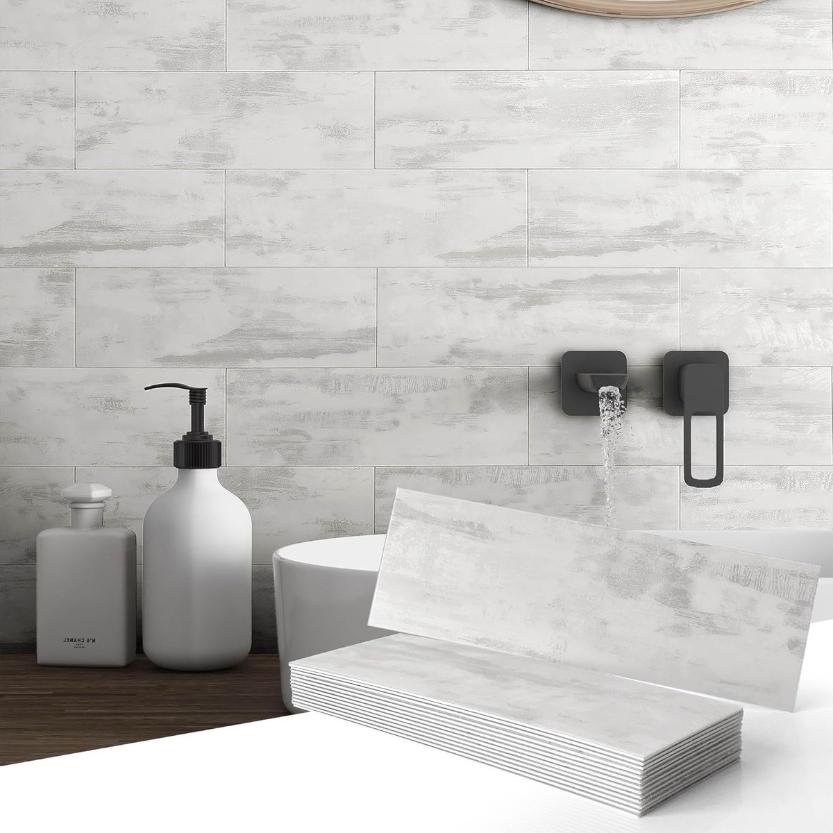 SnelShoppen - Zelfklevende Tegels 3D Matte Marmer Effect Wandpanelen Waterdicht Groot Hittebestendig voor Keuken Badkamer - 16 Tegels Grijs