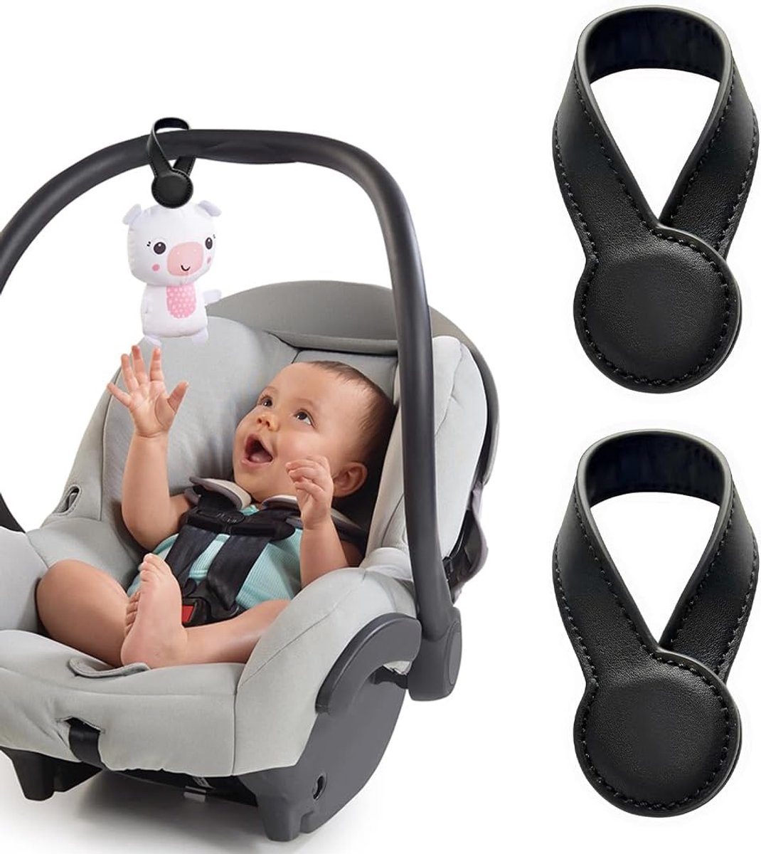 SnelShoppen - Set van 2 Magnetische Clips voor Kinderwagen - Sterke Grip zonder Haak of Bevestiger - Zwart - Ideaal voor Speelgoed en Accessoires
