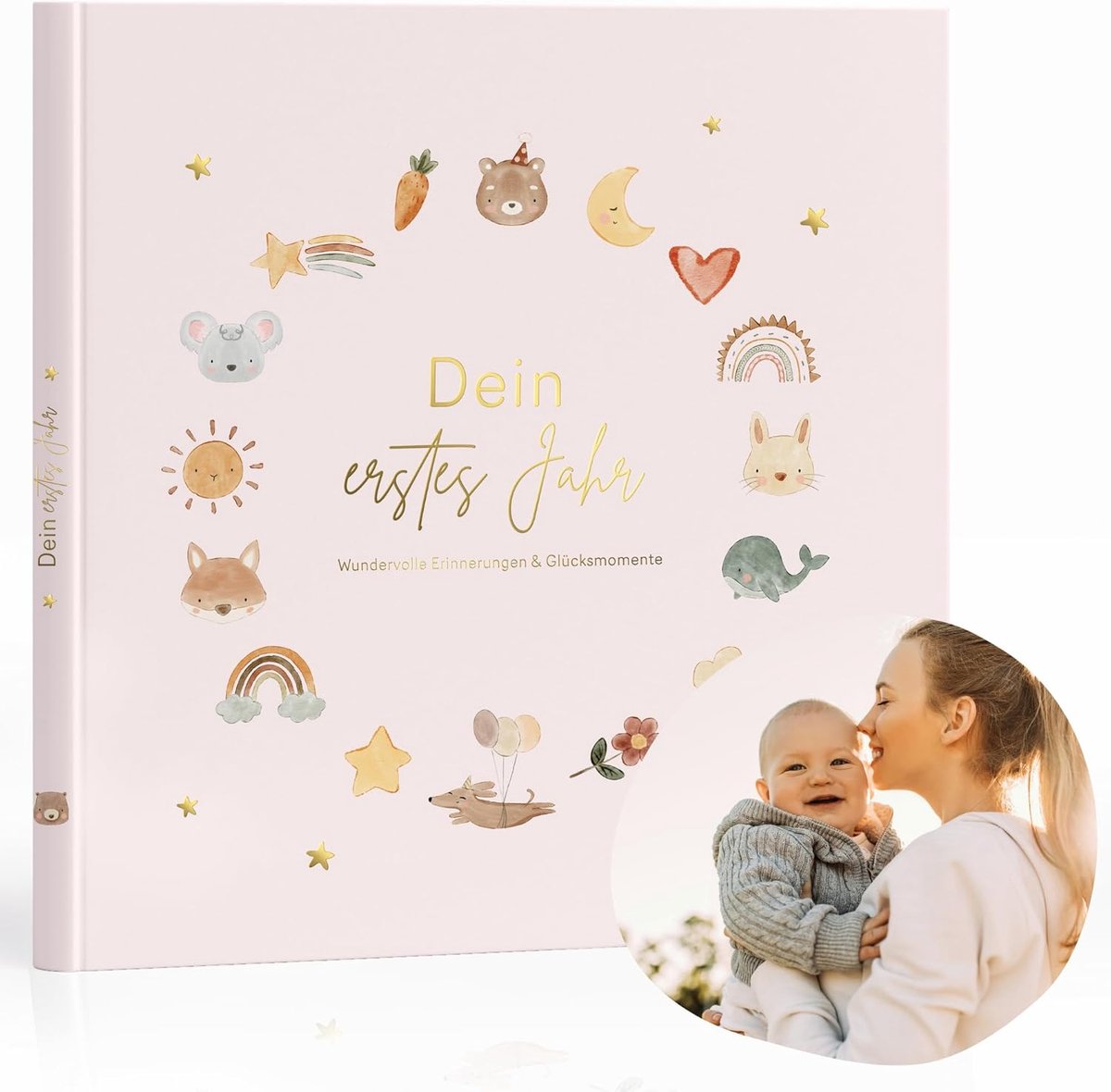SnelShoppen - Mijn Eerste Jaar Baby Fotoalbum - Roze - 136 Pagina's voor Herinneringen - Baby Dagboek voor Mijlpalen, Geboorte, Eerste Tand en Feesten