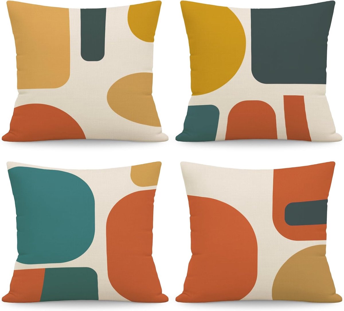 SnelShoppen - Set van 4 Kussenhoezen 45x45cm Boho Abstract Geometric Kussens voor Woonkamer en Slaapkamer - Kleurblokken in Premium Linnen
