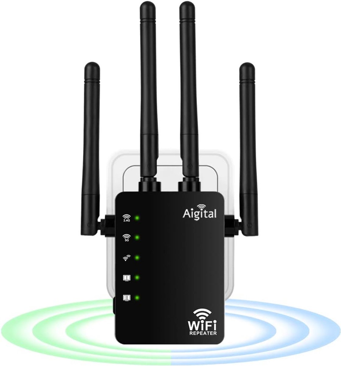 SnelShoppen - WLAN Network Repeater 1200 Mbps - Wi-Fi Amplifier met 4 Antennes, 2 Ethernet Poorten, WPS, Tot 200 m² Dekking, AP Mode & Extender voor T