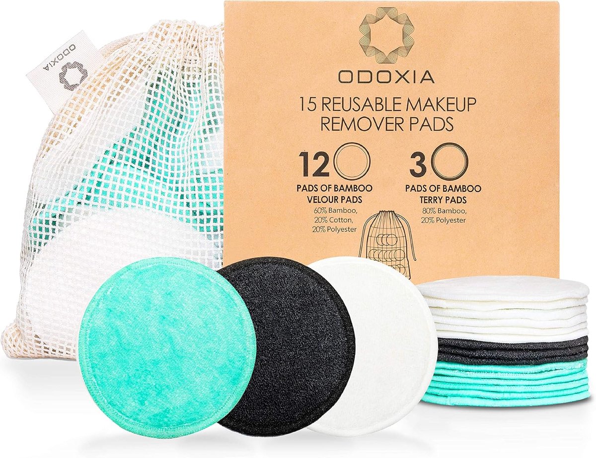 SnelShoppen - Herbruikbare Katoenen Pads | 15 Natuurlijke & Organische Bamboe Katoen Pads | Wasbare Makeuppads | Eco Vriendelijk & Zero Waste | Inclus