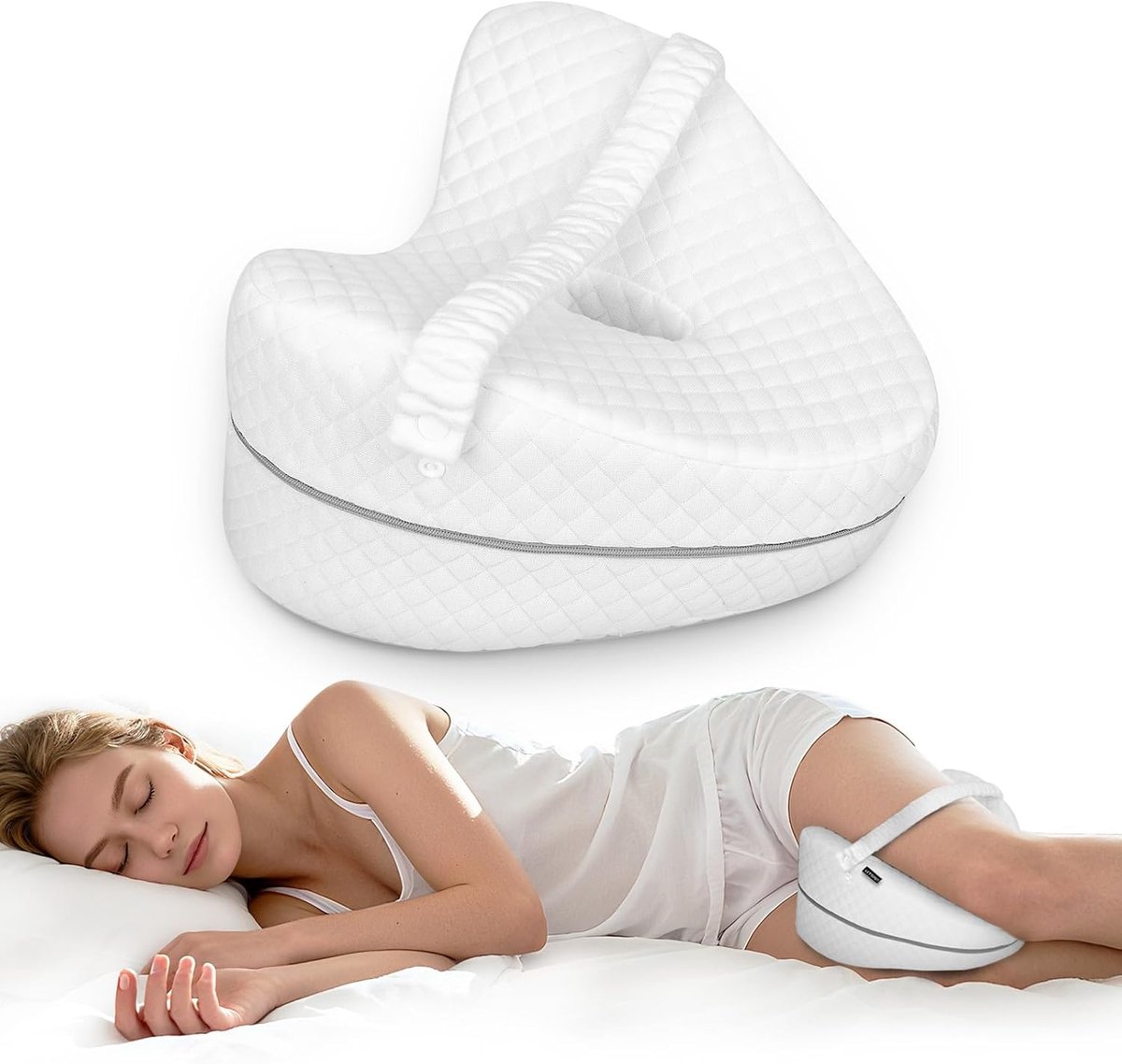 SnelShoppen - Ergonomisch Kniekussen met Verstelbare Elastiek, Memory Foam, Ondersteuning voor Benen, Knieën, Heupen, Rug en Zwangerschap, Ideaal voor