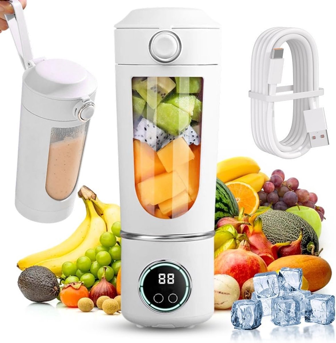 SnelShoppen - Draagbare Blender Smoothie Maker To Go 700 ml, Mini Blender met 12 RVS Messen, USB Oplaadbare Blender voor Slushies, Shakes en Smoothies