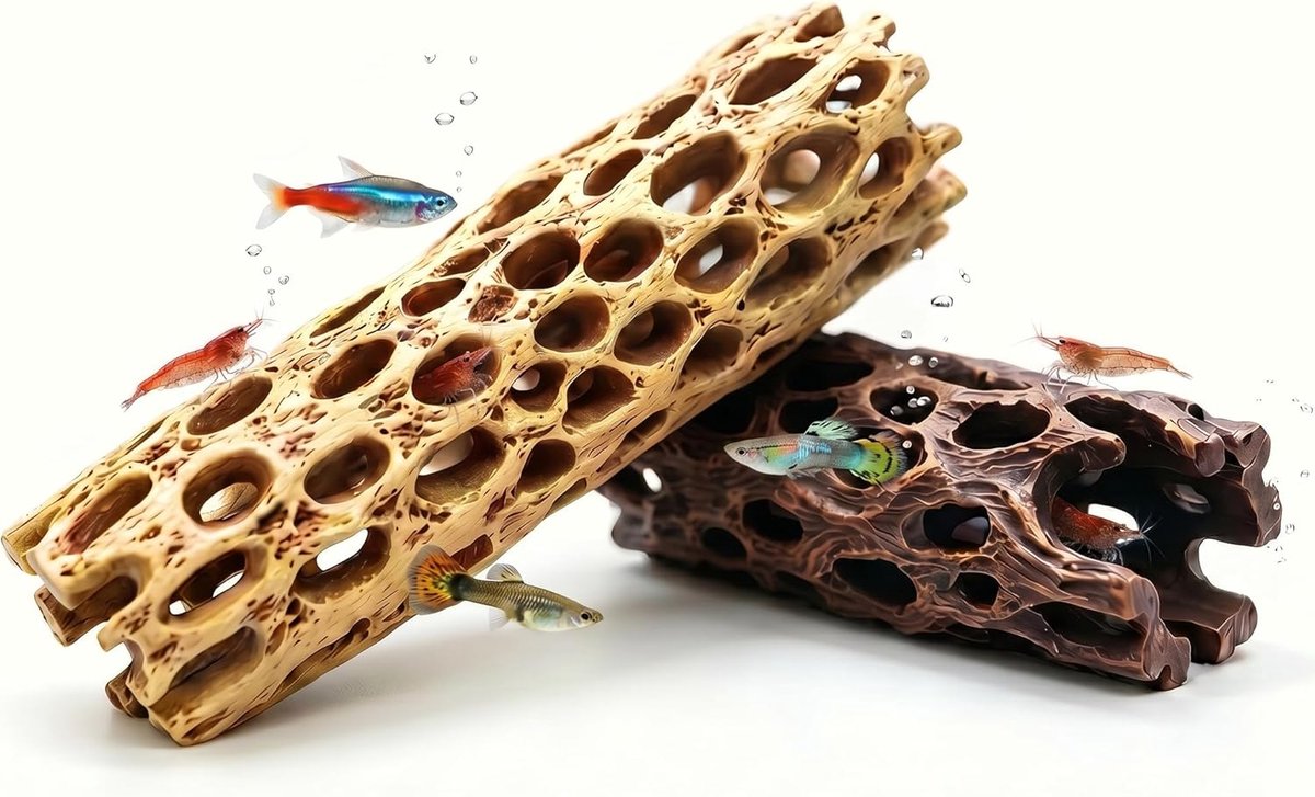 SnelShoppen - Pack van 2 Garnalen Hiding Areas - PVC Aquarium Grotten met Veel Openingen - Kleurvast en Smooth - Voor Alle Aquarium Maten - 10x4.5x5.5