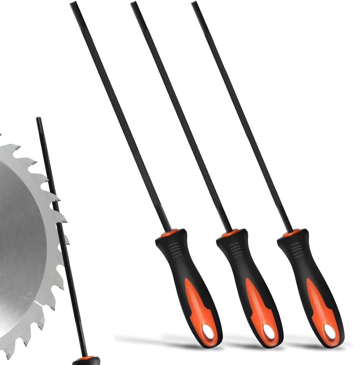 SnelShoppen - 3-delige Chainsaw Files Set met Handvat, Ronde Files 4mm, 4.8mm, 5.5mm, Ideaal voor Het Onderhouden van Kettingzagen en Tuinmachines