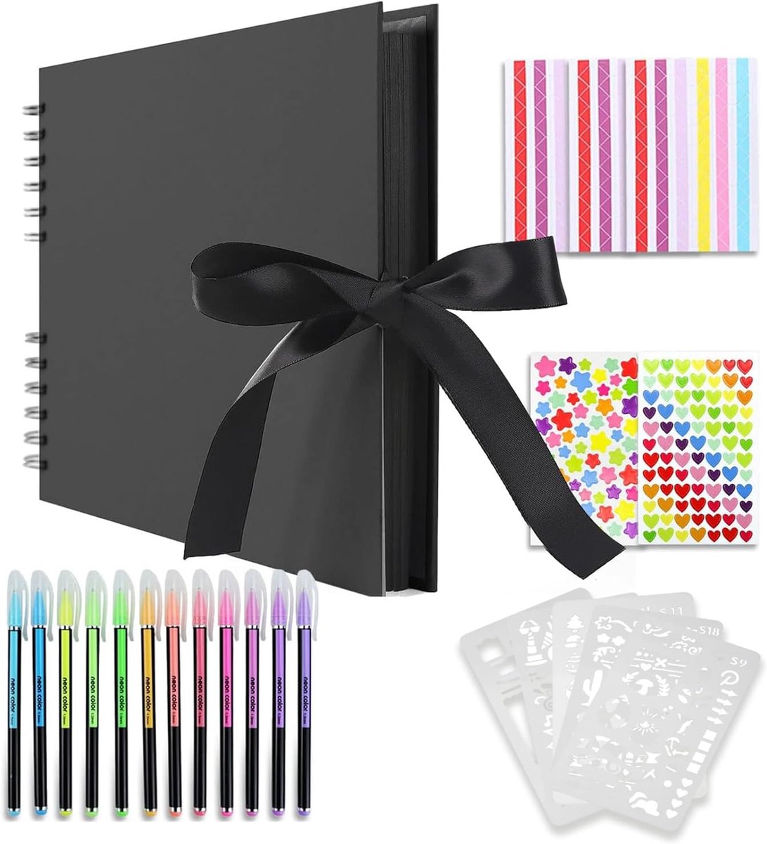 SnelShoppen - DIY Fotoalbum 80 Pagina's Zwart Scrapbook Album met Stickers en Accessoires - Herinneringsalbum voor Valentijnsdag, Feesten en Speciale