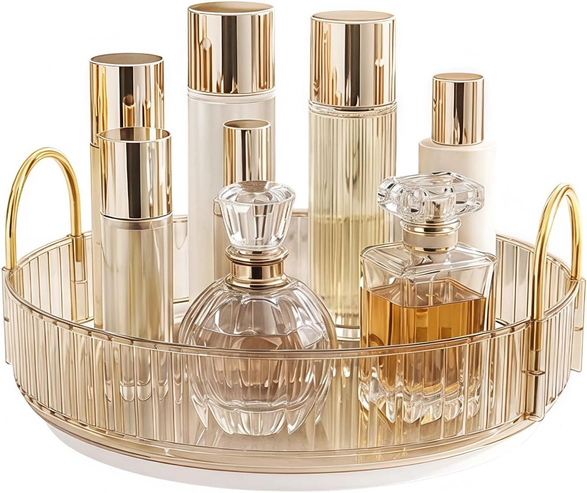 SnelShoppen - Makeup Organiser 360° Rotatie, Cosmetica Organizer voor Badkamer, Make-up Tafel, Ruimtebesparend, Amber, Multi-Purpose voor Feest en Dre