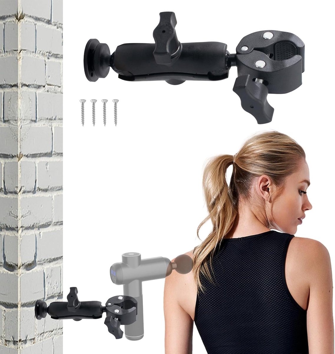 SnelShoppen - Massage gun holder wandmontage met verstelbare klem, geschikt voor de meeste massage guns, ideaal voor moeilijke bereikbaarheid zoals ne