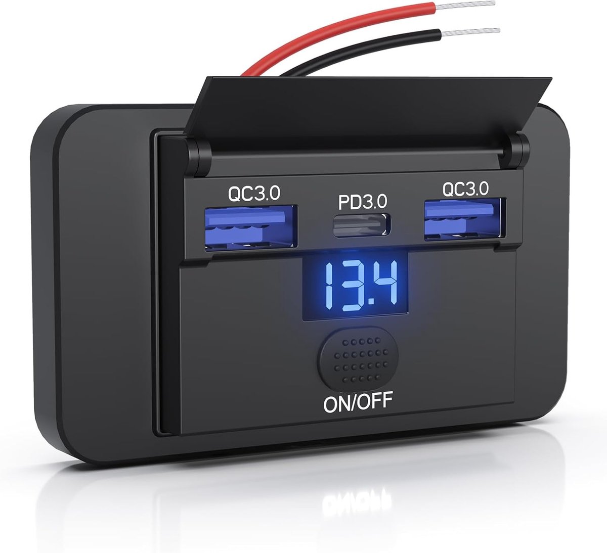 SnelShoppen - 72W 3 Poorts 12V RV USB Schakelaar Outlet met Voltmeter, 36W PD3.0 Type-C Snellader + 2*18W QC3.0 Paneel Wandgemonteerde Auto Oplader St