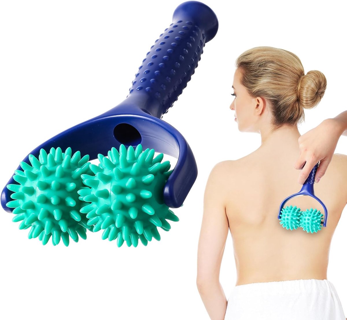 SnelShoppen - Massagerol met Handgreep - Handmatige Siliconen Massagerol - Acupressuurmassageapparaat - Egelbal voor Voet-, Arm-, Lichaams-, Nek- en B
