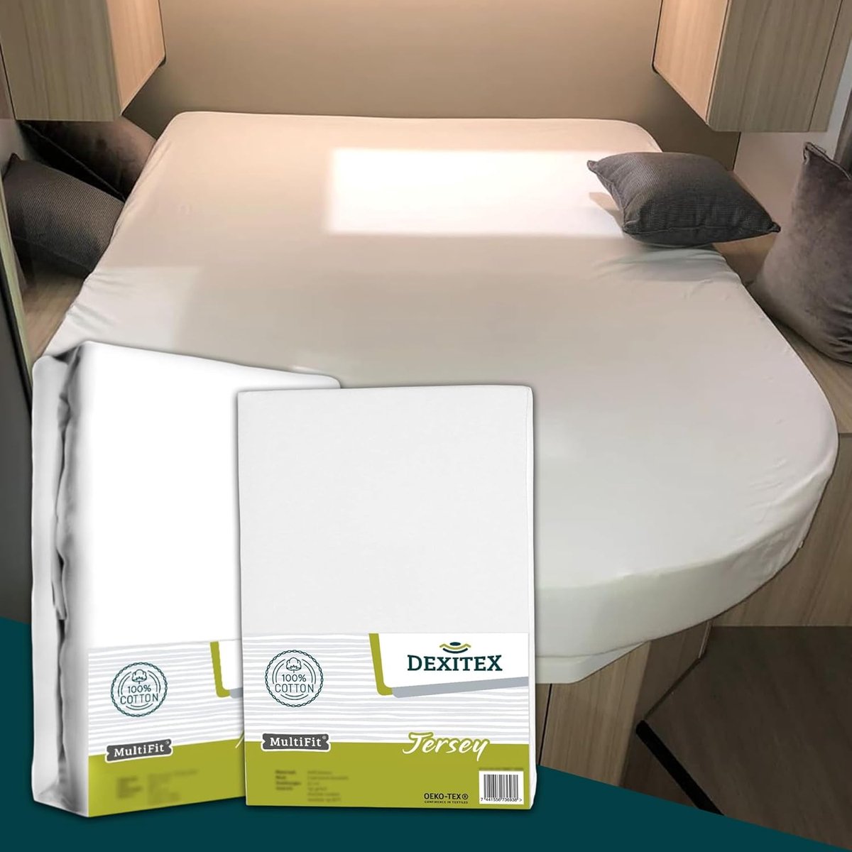 SnelShoppen - Queen Bed Fitted Sheet Set - 1 Witte Fitted Sheet + 1 Matrasbeschermer - Caravan Queen Size Bed - Camper Bed - Oeko-TEX - Multi-Stretch