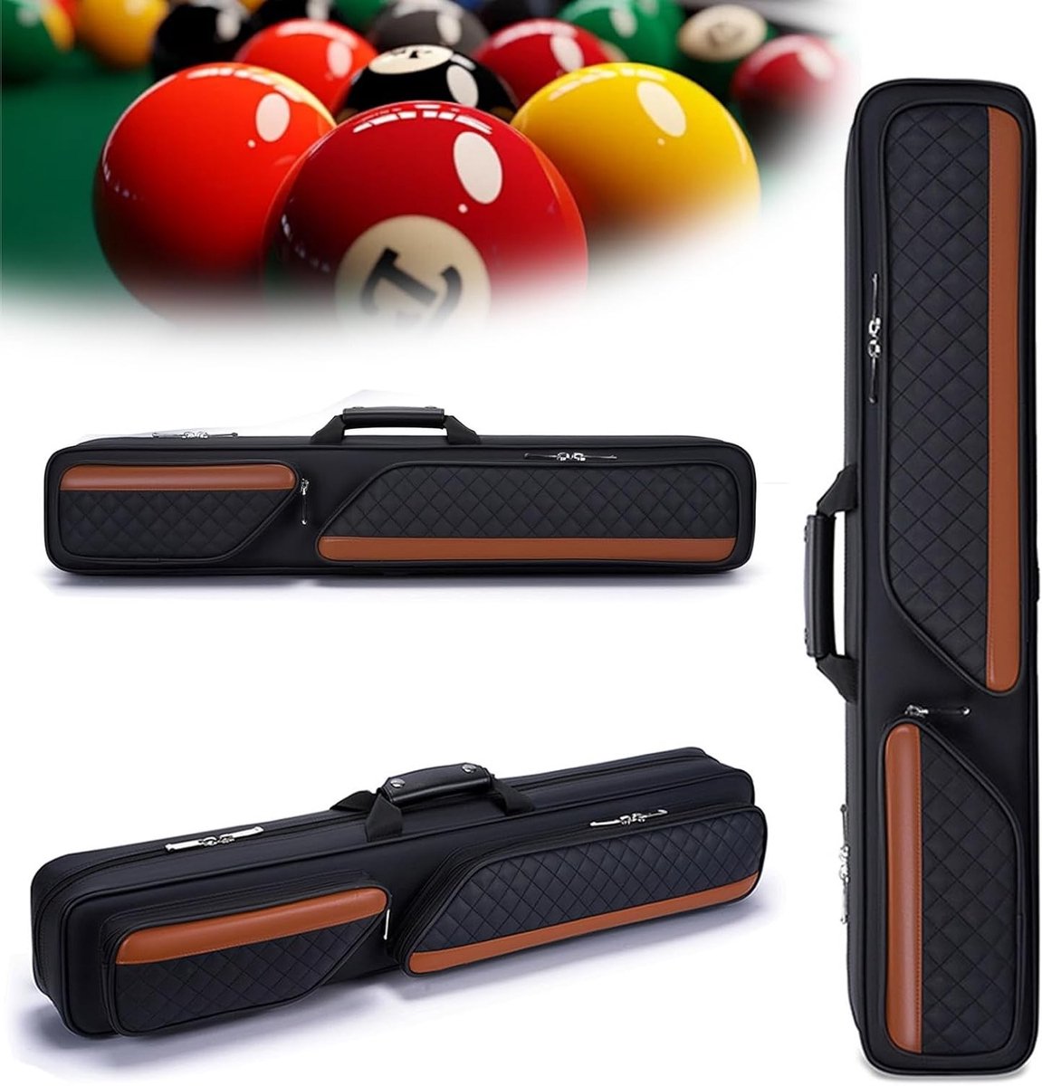 Billiard tas voor 3 x 4 cues met handvat en afneembare schouderband, waterdicht en slijtvast, ideaal voor biljartaccessoires en bescherming van shafts