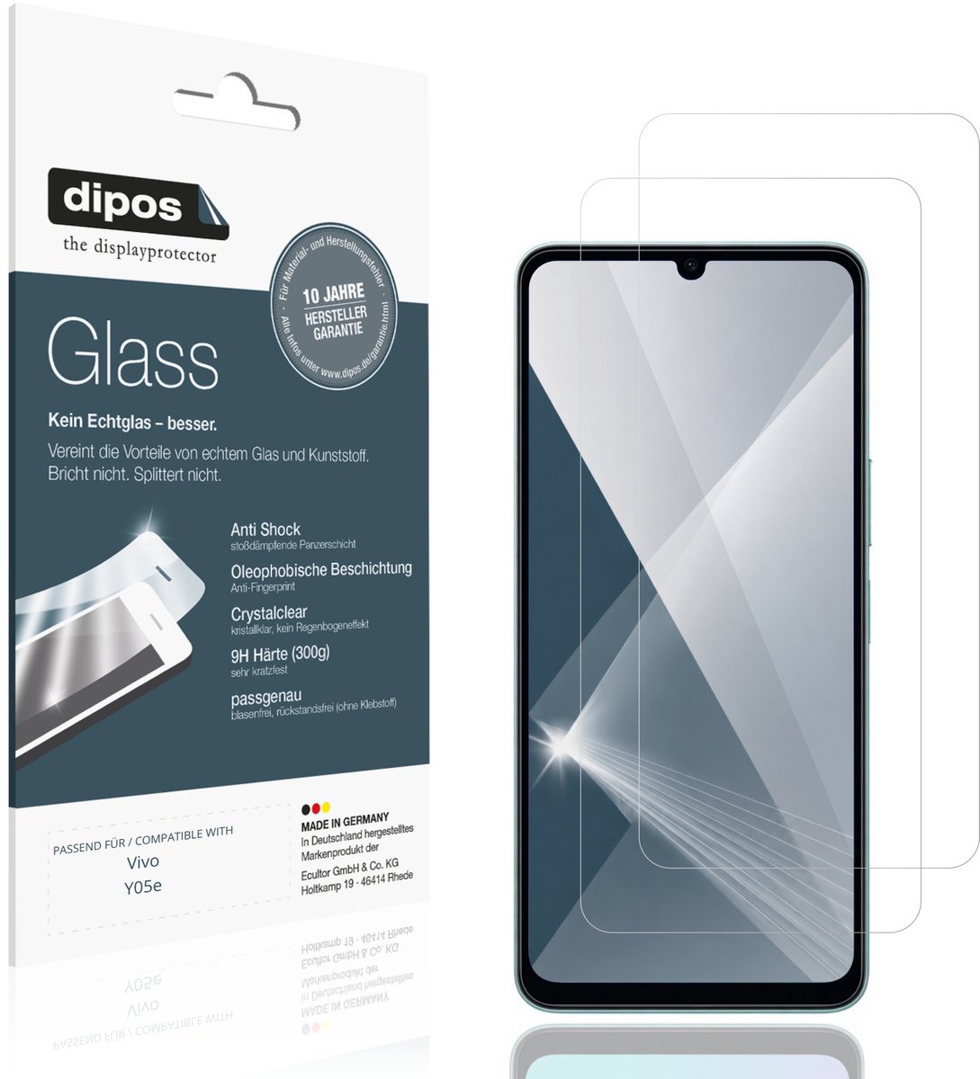 dipos – 2x Pantserfolie geschikt voor Vivo Y05e | 9H Screenprotector