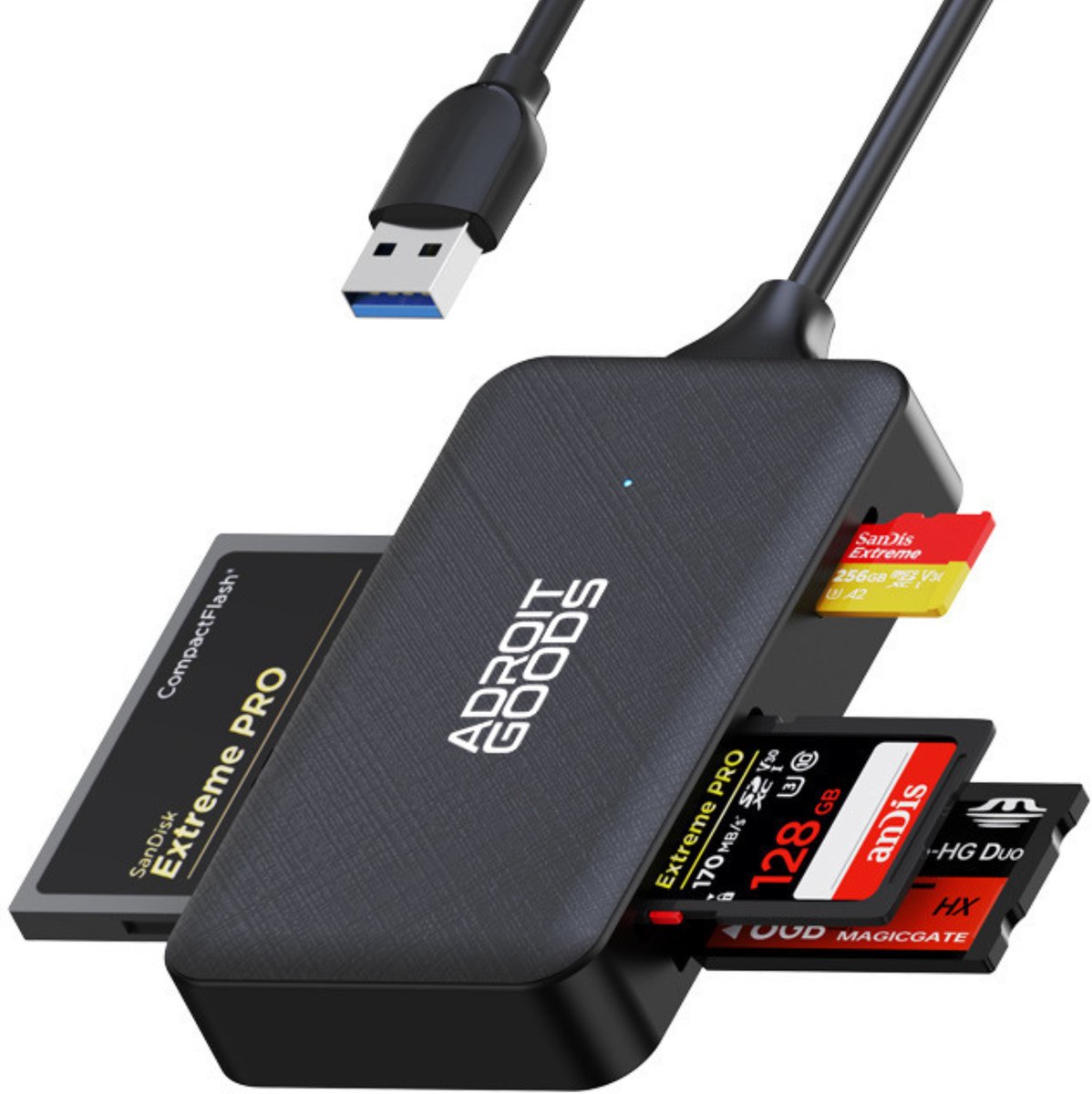 AdroitGoods USB-A 4-in-1 Kaartlezer High Speed SD TF CF MS Card Reader voor Laptop PC Windows Mac Data Transfer 5Gbps Compact Plug & Play