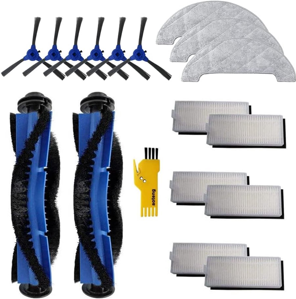 SnelShoppen - Vervangingsaccessoire set voor Robotstofzuiger 17-delig - 2 hoofdborstel, 6 filters, 6 zijborstels, 3 mopdoeken voor Ultenic D5s Pro D5s