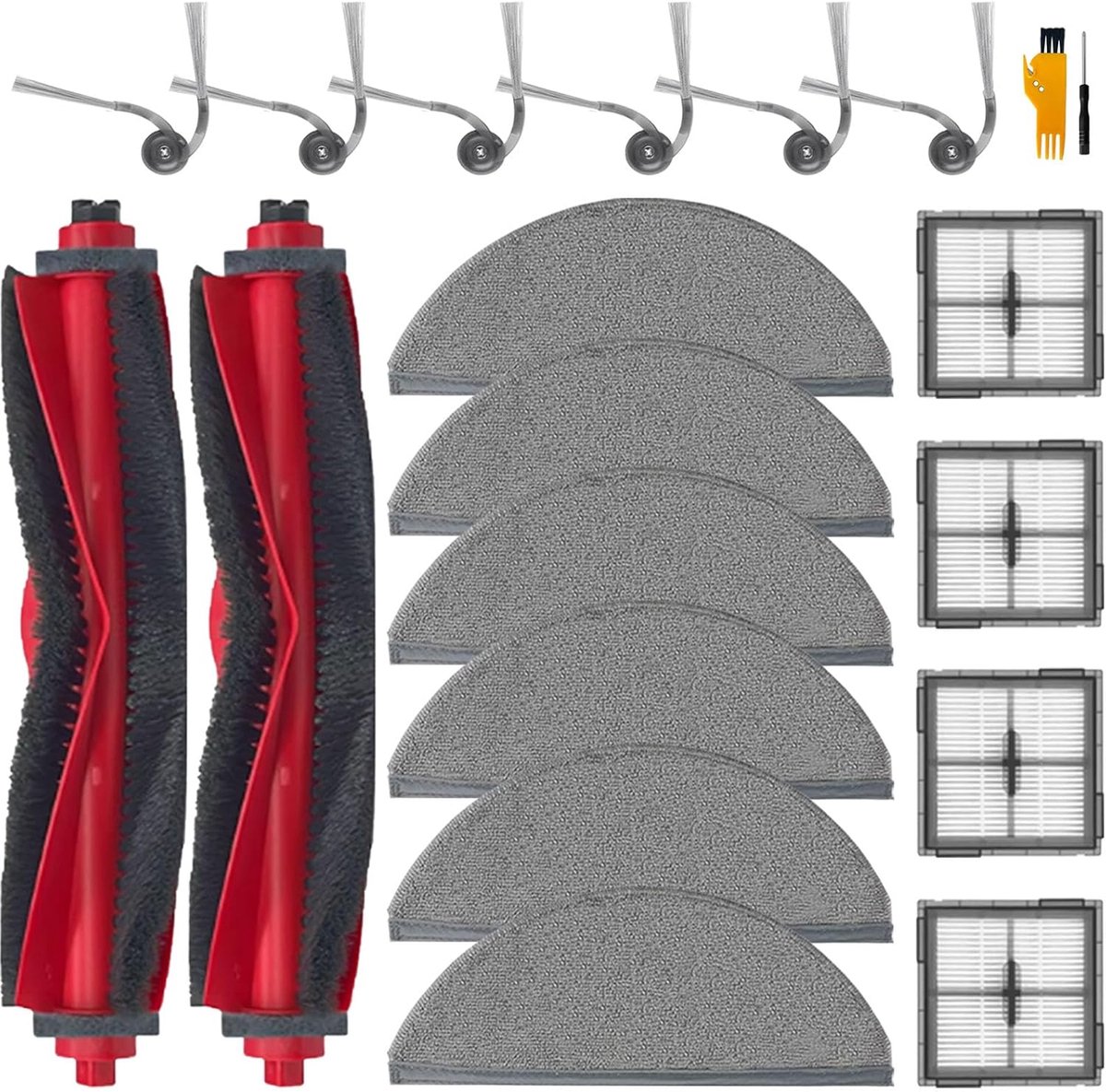SnelShoppen - Accessoires voor Robotstofzuiger, 20-delige Set met 2 Hoofdborstels, 6 Moppen, 4 Filters, 6 Zijborstels, Vervangingsonderdelen voor Q10
