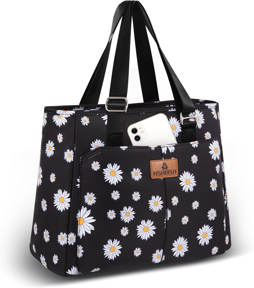 SnelShoppen - Dames Lunch Bag, Koeltas Waterdicht en Lekvrij, Verstelbare Schouderband, 12L Voor Werk, Camping, Strand, Daisies