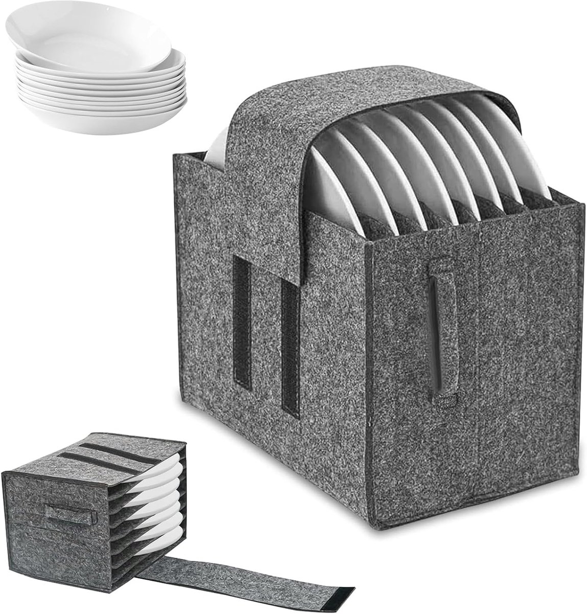 SnelShoppen - Felt Counter Holder Camping 8 Compartiments Grijs - Tafelware Opbergzak 27x22x7cm - Antislip en Geluidsloos voor Kampeerders en Caravans