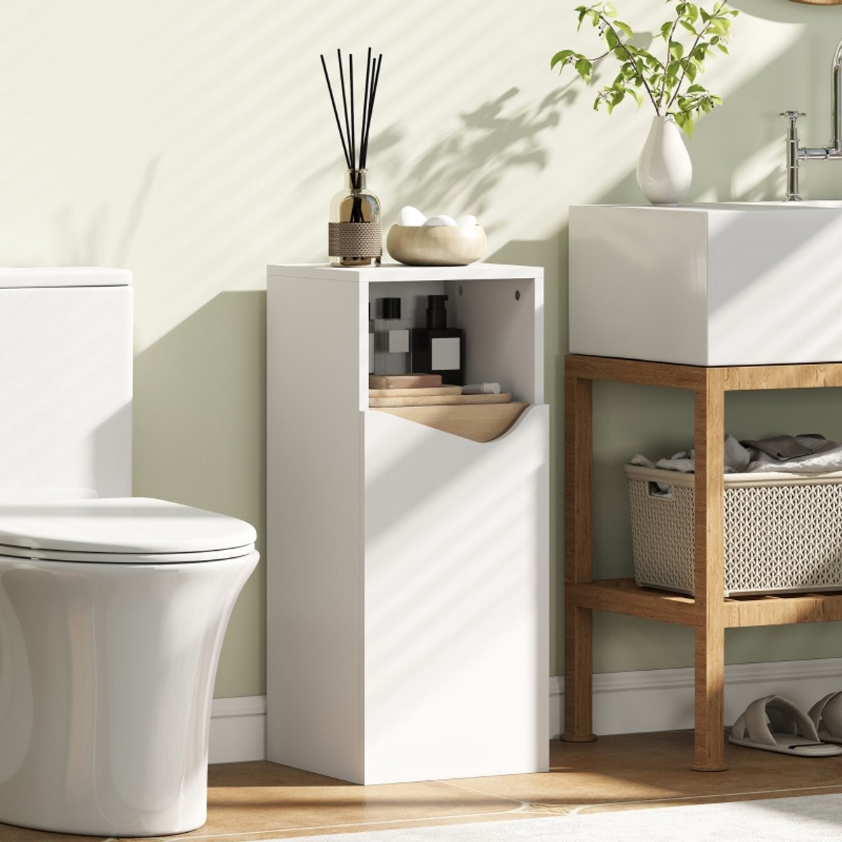 COVREO Halfhoge kast 30 x 30 x 71,5 cm - wit, verstelbare planken en open vak
