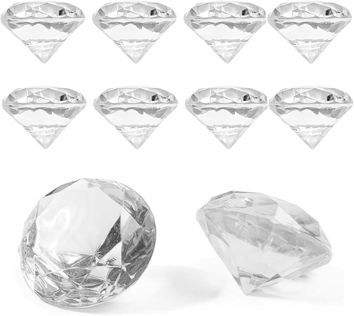 SnelShoppen - 10 Stuks Transparante Decoratieve Diamanten 40mm - Kristal Tafelversiering voor Bruiloft, Communie, en Feestjes - Wit