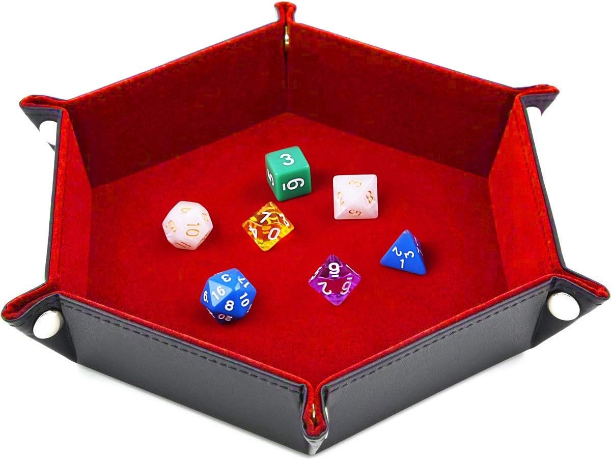 SnelShoppen - Cube Shelves voor Dungeons and Dragons, Hexagon Tray van PU Leer en Burgundy Velvet, Perfect voor Gaming, D&D en Tafelspellen