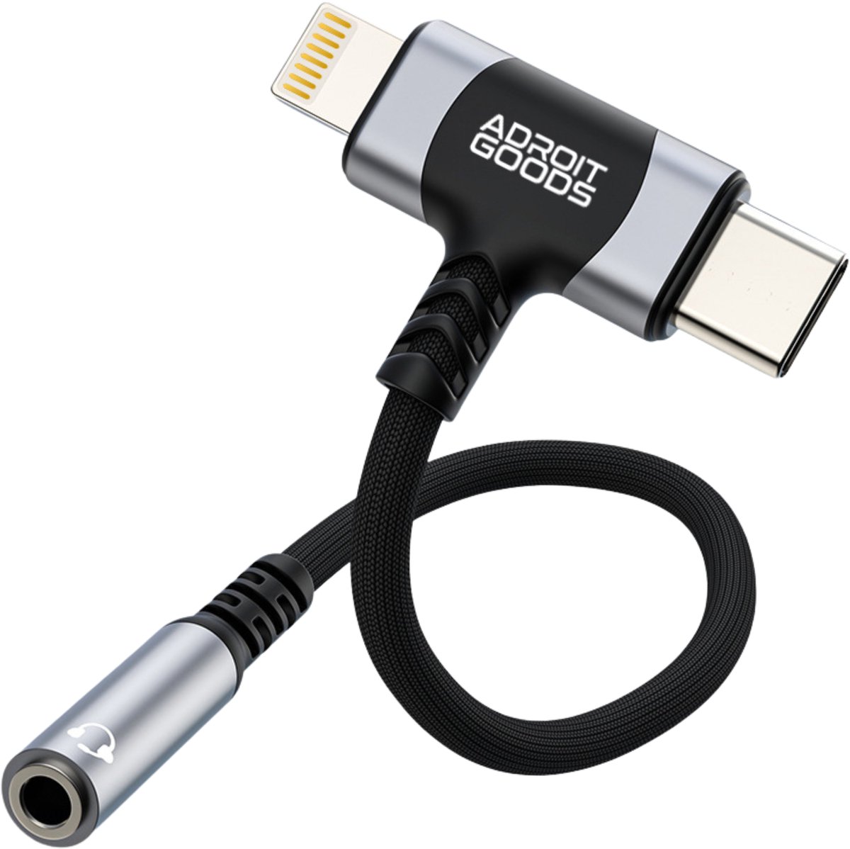 AdroitGoods 3.5mm Audio Adapter Kabel geschikt voor USB-C & Lightning - DAC HiFi Geluid Headset Splitter Opladen & Luisteren Compatibel met Smartphones