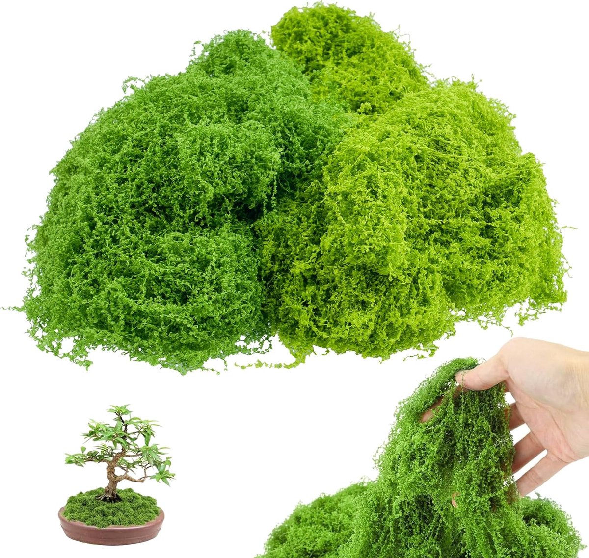 SnelShoppen - 200g Kunstmos voor Creatieve Decoratie, Valse Mos voor Wand, Aquarium en Kerst, 100g Donkergroen + 100g Lichtgroen, Duurzaam en Wasbaar