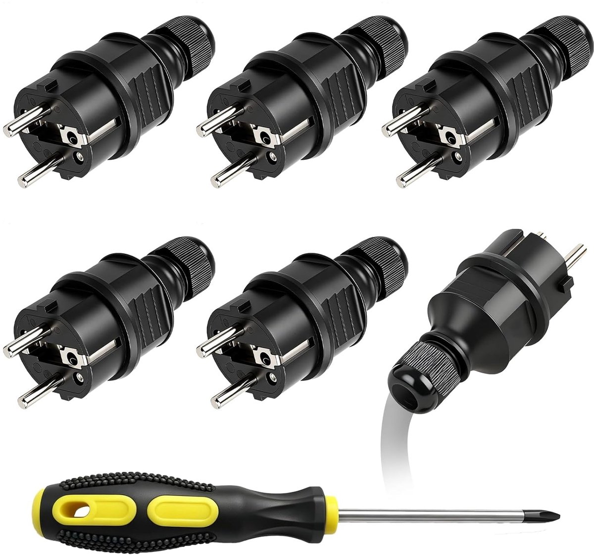 SnelShoppen - Set van 6 Mannelijke 220 V Stekkers - Hoogwaardige Elektrische Stopcontacten voor Thuis, Tuin en Camping - Ideaal voor Vervangen en Repa