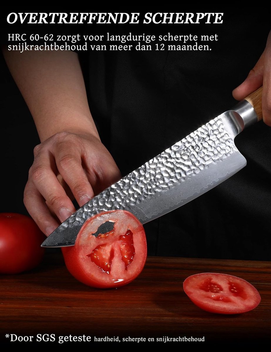 SnelShoppen - Damask Koksmes 20cm - Gesmeed VG-10 Staal met 67 Lagen, Perfecte Balans, Ideaal voor Thuis en Professionele Koks