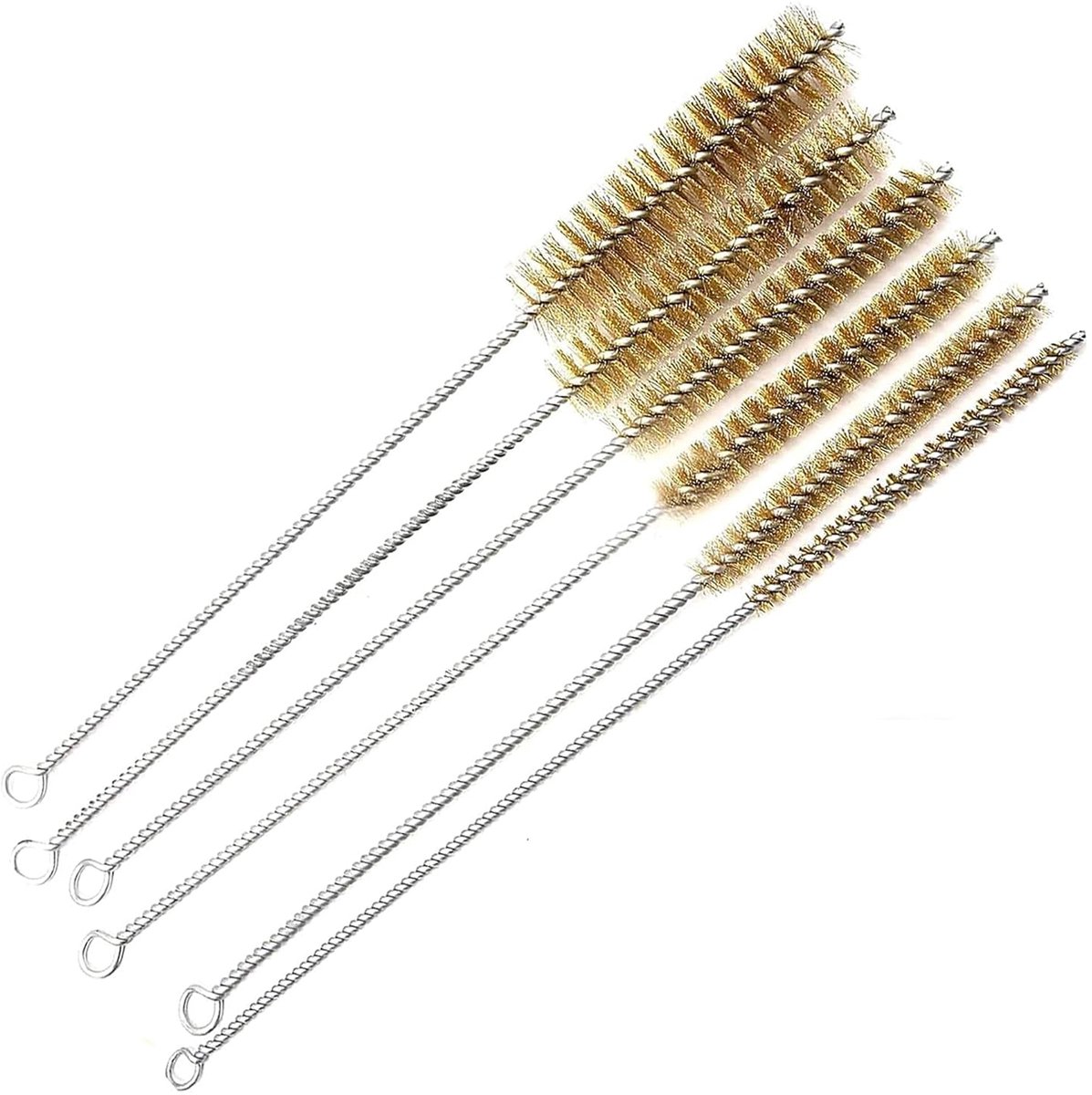 SnelShoppen - Set van 6 Messing Borstels voor Reiniging van Buizen en Cilinders - Handgereedschap, Roestverwijdering, Hoge Kwaliteit, 8/10/12/15/20/25