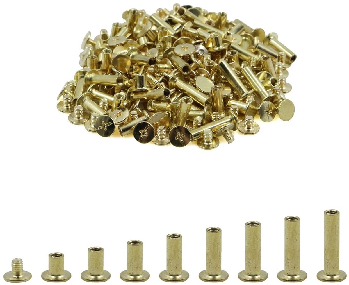 Boekschroeven van Messing 8 Maten M5 x 6 - 20 mm Metaalschroeven voor Leer, Boeken en Accessoires - Verpakking van 80 Stuks voor Creatieve Decoratie