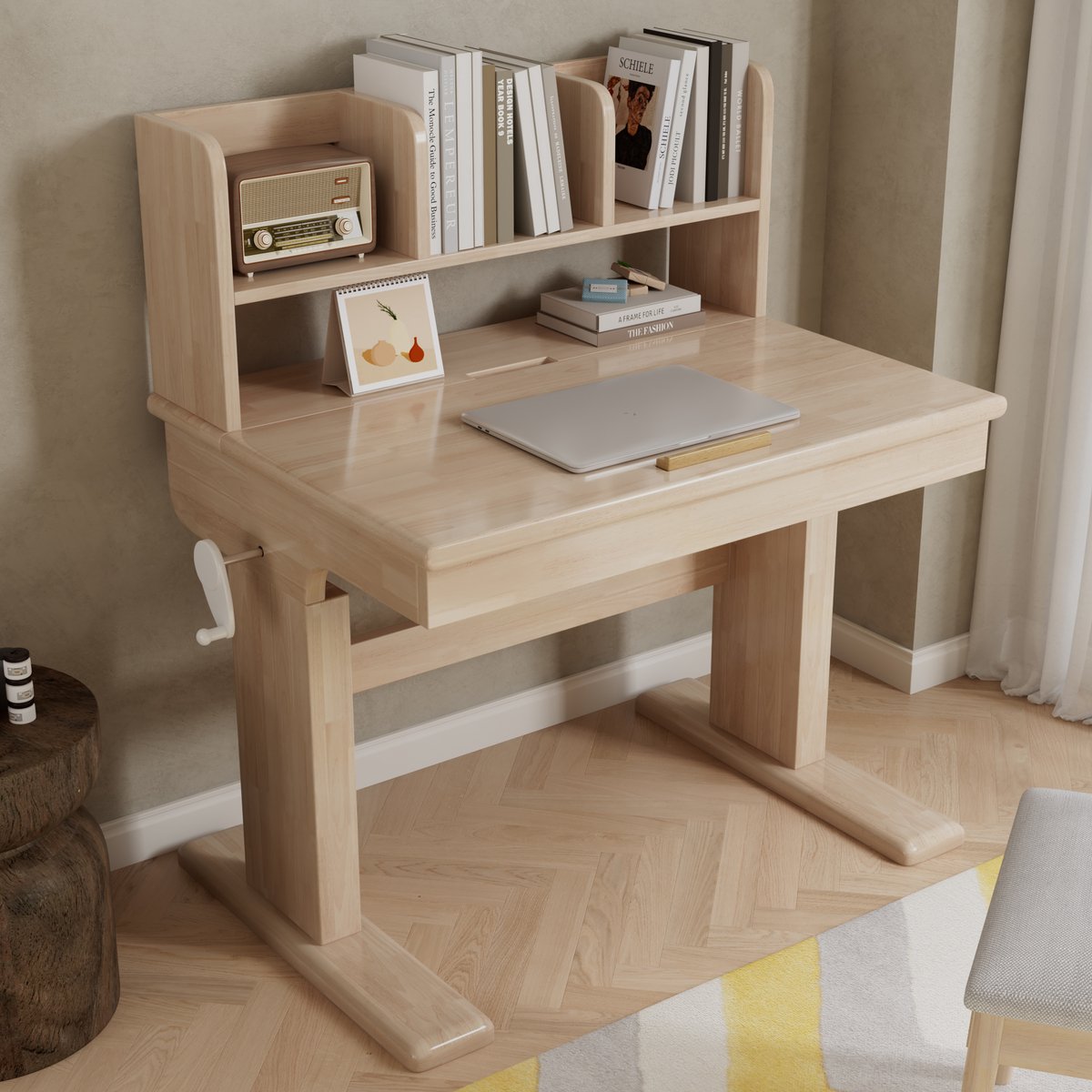 MODENUIT Kinderbureau - Verstelbare Hoogte En Kantelbaar Blad Met Opbergruimte - Hout Naturel - 92,2x60 cm