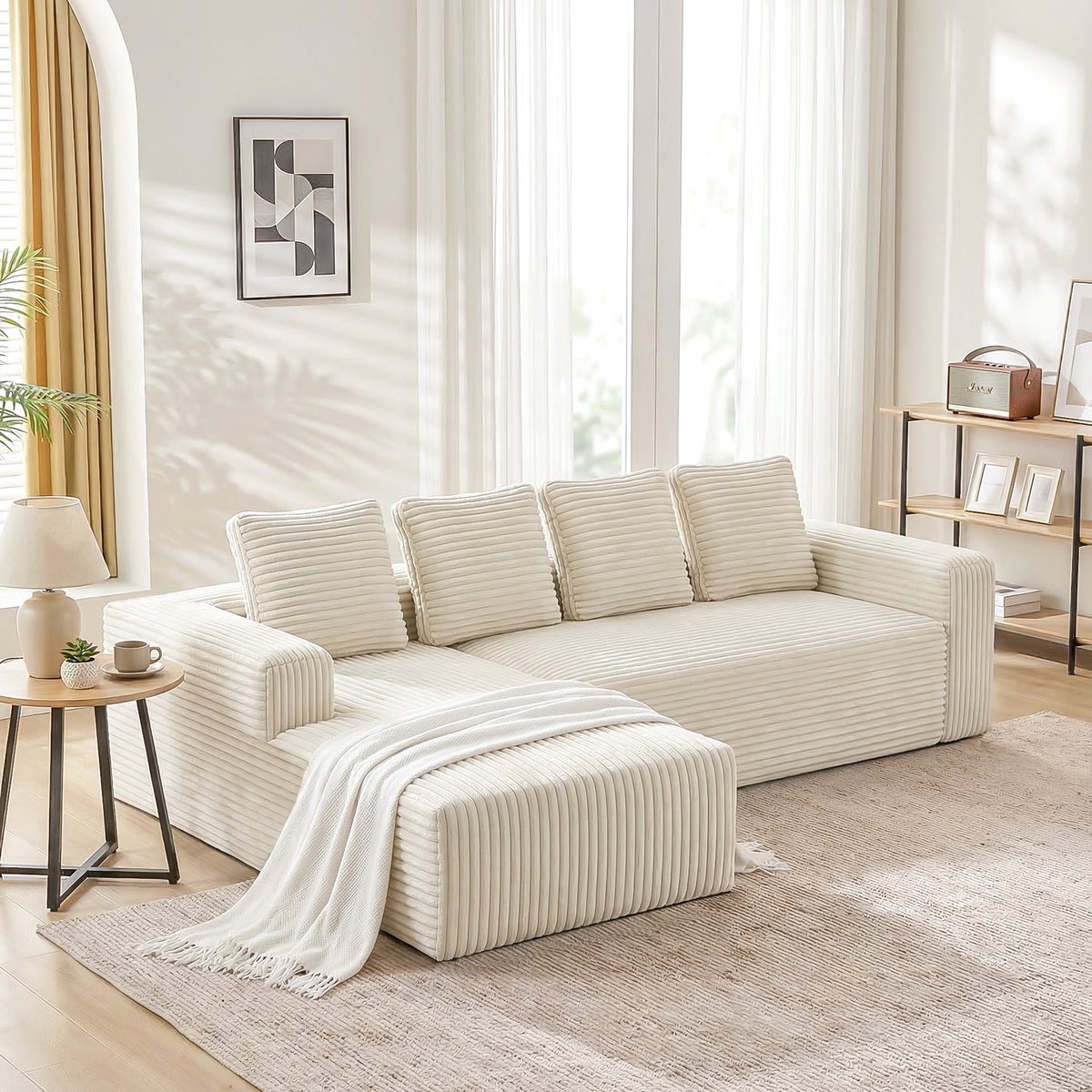 Hoekbank Modulaire L Vorm Met Rechter Chaise Longue Voor Woonkamer En Slaapkamer In Stof B