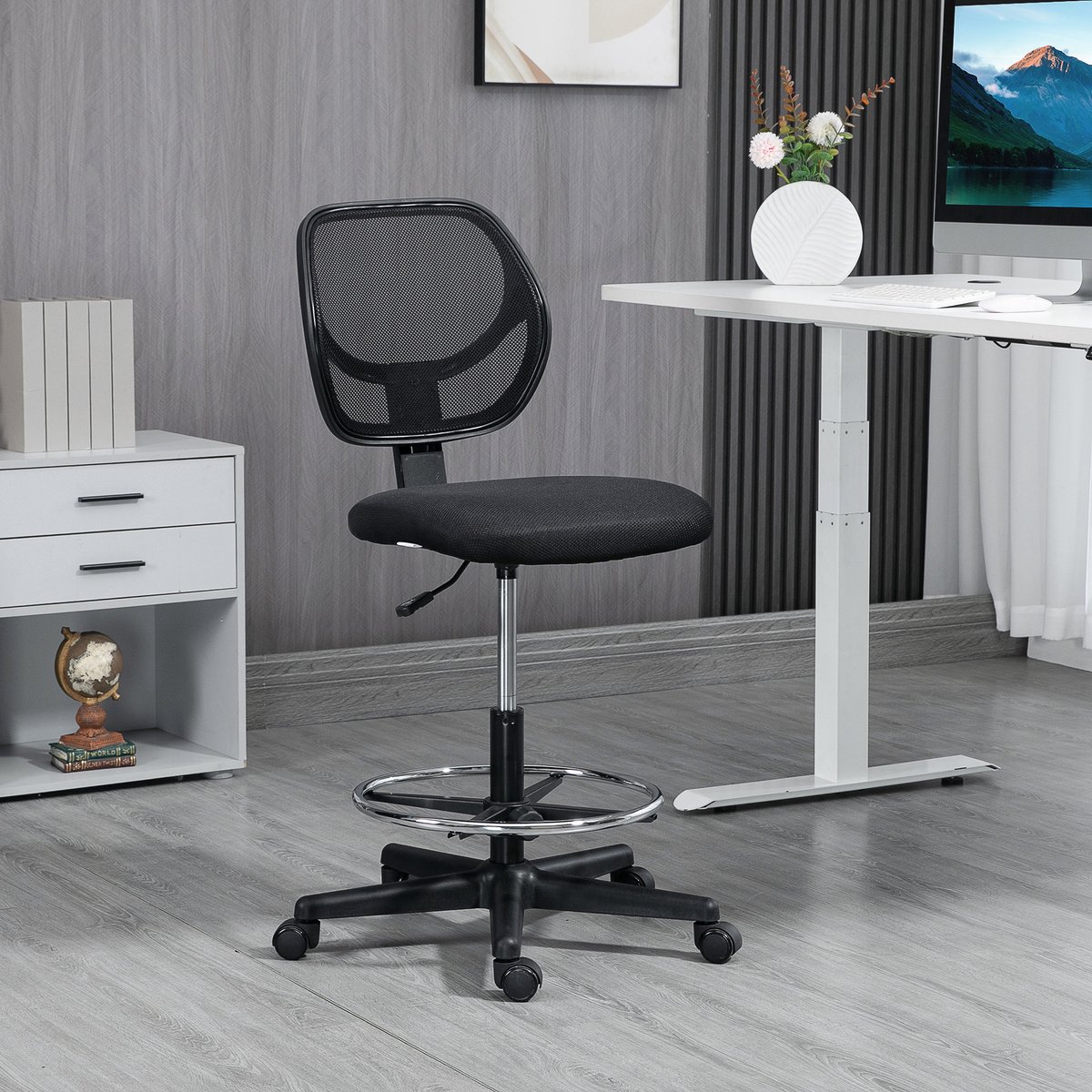 DESMIU Bureaustoel - Ergonomisch Hoogteverstelbaar - Mesh Rugleuning Met Verstelbare Voetsteun - Voor Bureau En Stabureau - Zwart