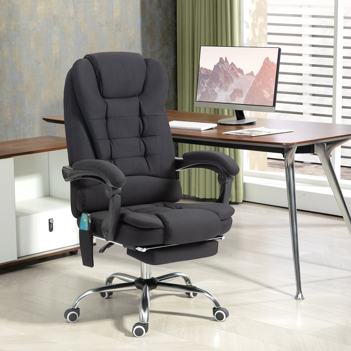 DESMIU Bureaustoel 65 x 70 x 111-119 cm - Met Massage En Warmtefunctie - Met Voetsteun En Ligstand - Stof - Zwart