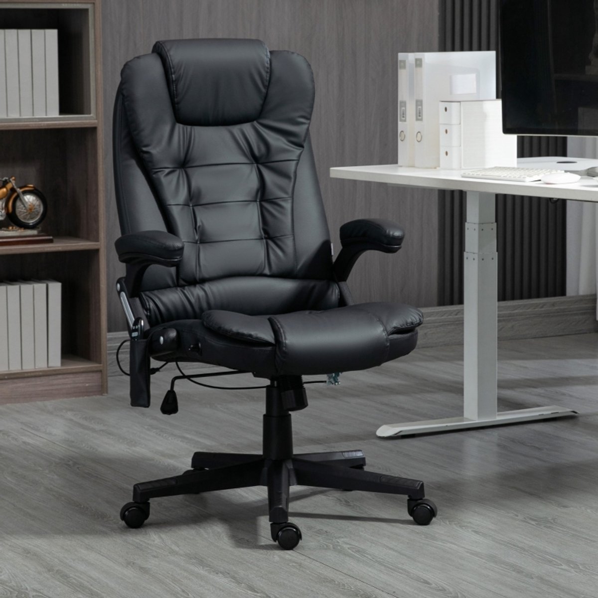DESMIU Bureaustoel 68 x 68 x 121 cm - Massage Met Verwarming En Hoge Rugleuning - Voor Kantoor En Thuiswerkplek - Kunstleer Zwart