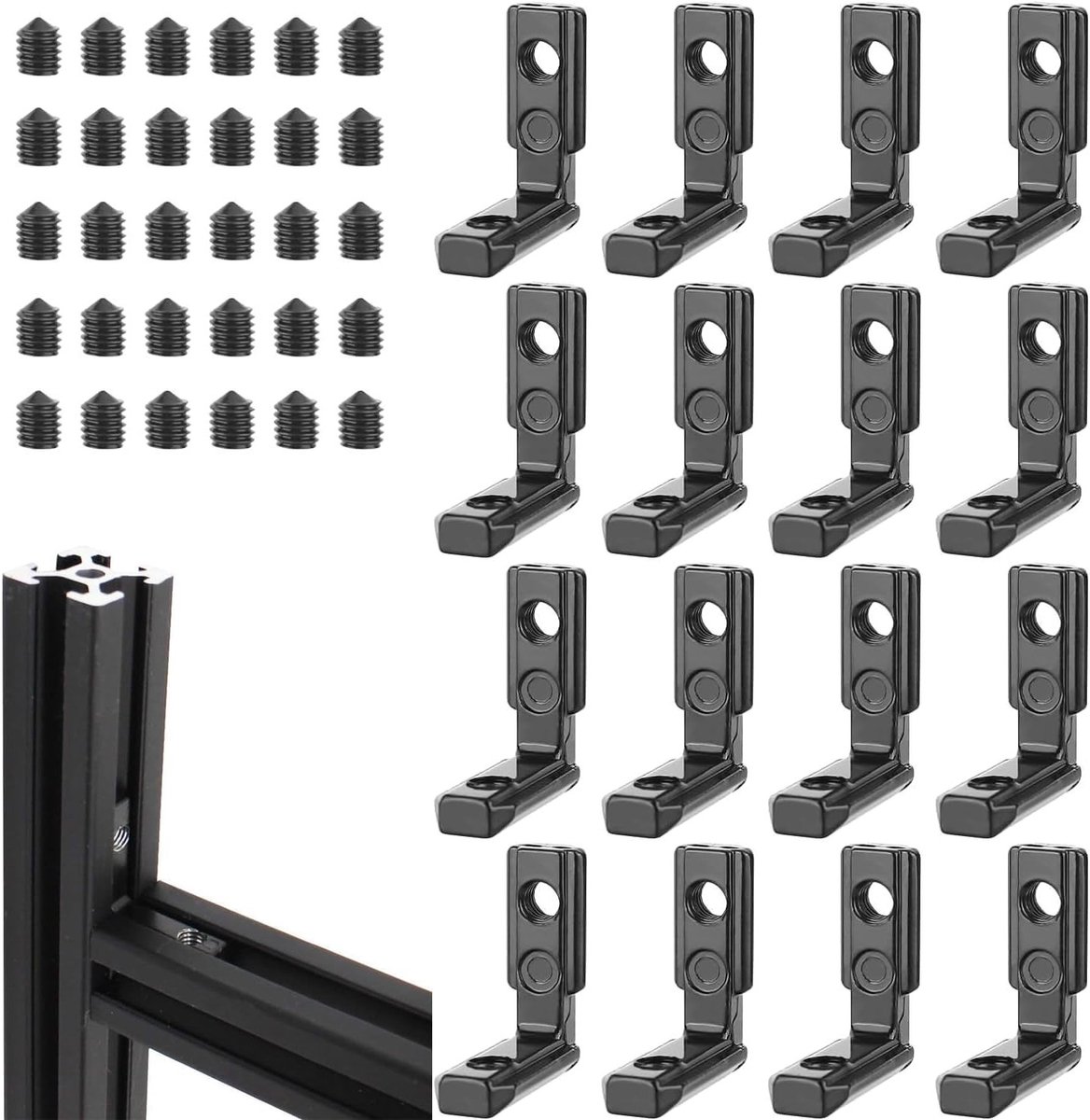 Binnenhoekverbinder 16 stuks, M5 hoekverbinder met 36 schroeven voor aluminium profielen, T-groef 90° L-vorm klemmen, duurzame profielverbindingen en zinklegering accessoires