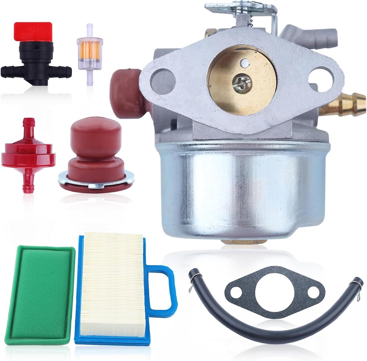 Carburateur Kit voor Tecumseh OH195EA OHH55 OHH60 OHH50 OHH65 met Oliefilter, Universele Valve en Olie Slang, Vervangingsonderdelen voor 5.5HP en 6.5HP Motoren, Inclusief Kaars en Olie Bubble