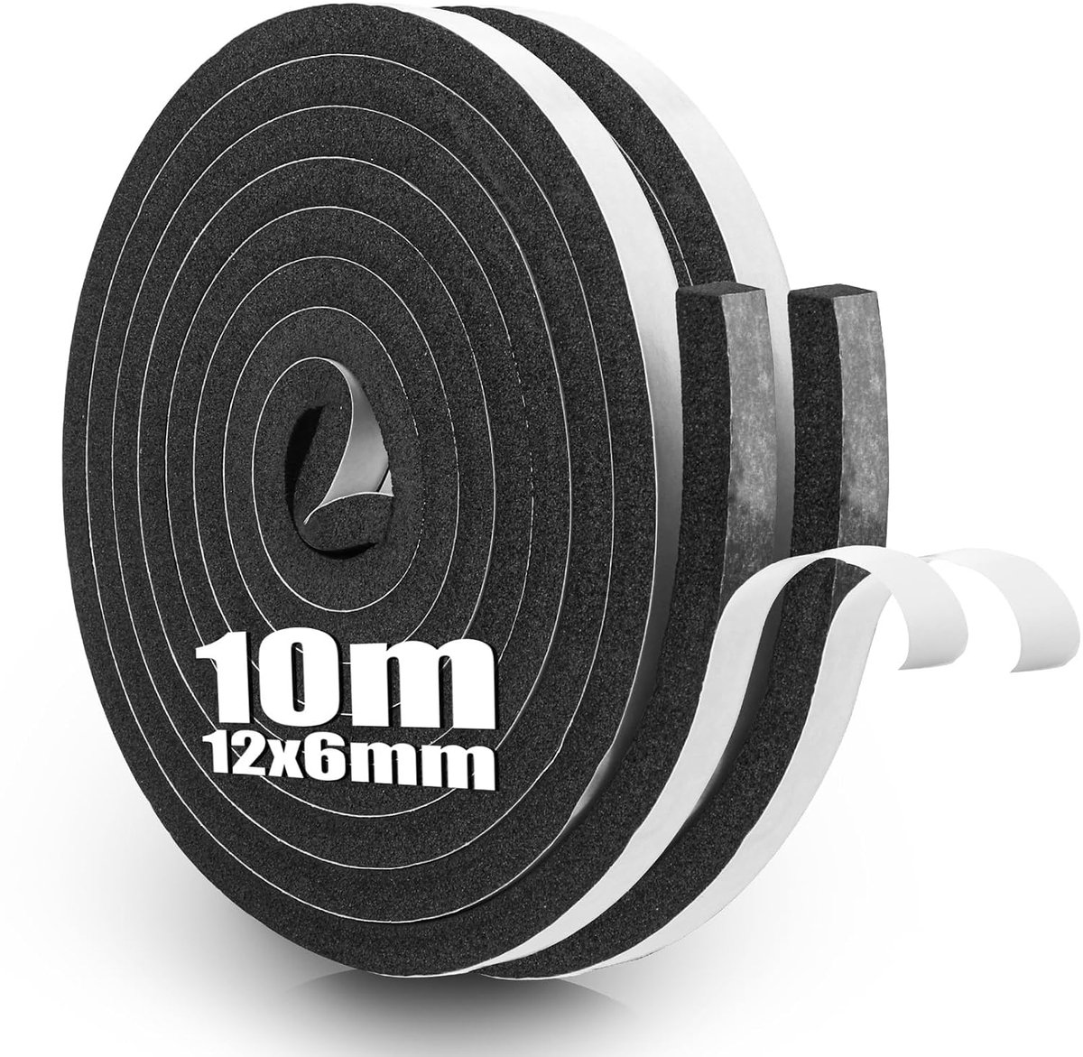 SnelShoppen - Pack van 2 Sealing Tape 12 mm x 6 mm x 5 m - Zelfklevende Foam Tape voor Deuren en Ramen - Geluiddicht en Winddicht - Ideaal voor Isolat