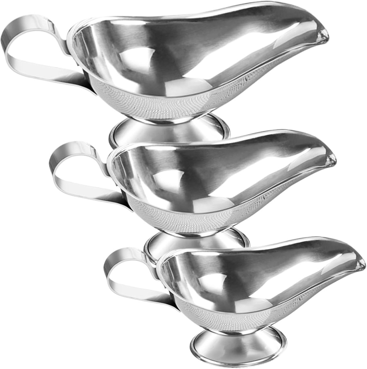 SnelShoppen - 3 Delige RVS Sauskommen Set, 3 Maten, Met Handvat en Lippenuitloop, Ideaal voor Sauzen, Dressings, Slasaus, Melksoep, Keuken en Feest