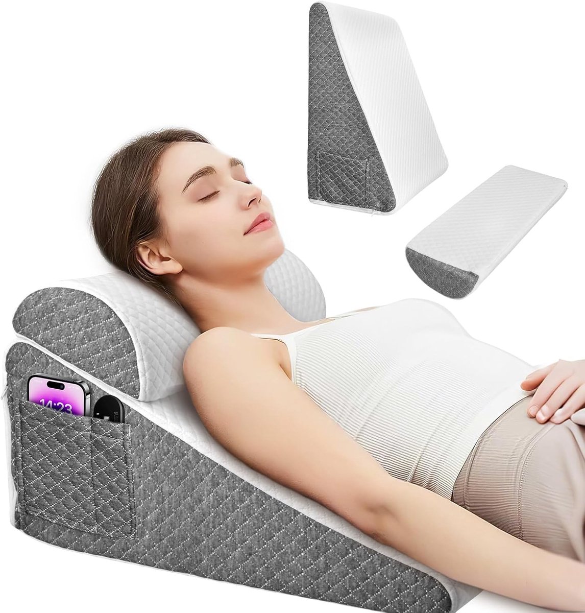 SnelShoppen - Memory Foam Wedge Cushion - Ergonomische Driehoek Kussen voor Bed en Bank - Multifunctionele Rugsteun tegen Reflux, Snurken, Rugpijn - L