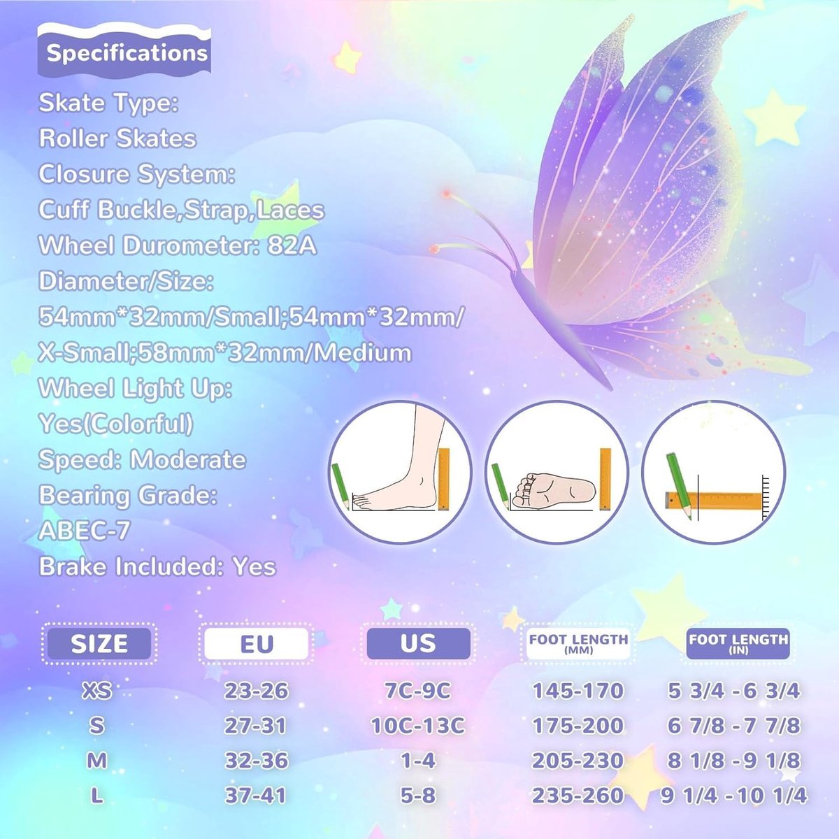 SnelShoppen - Verstelbare Roller Skates voor Kinderen, 4 Maten, Butterfly en Bloem Design, Perfect voor Binnen en Buiten, Sport- en Feestcadeau