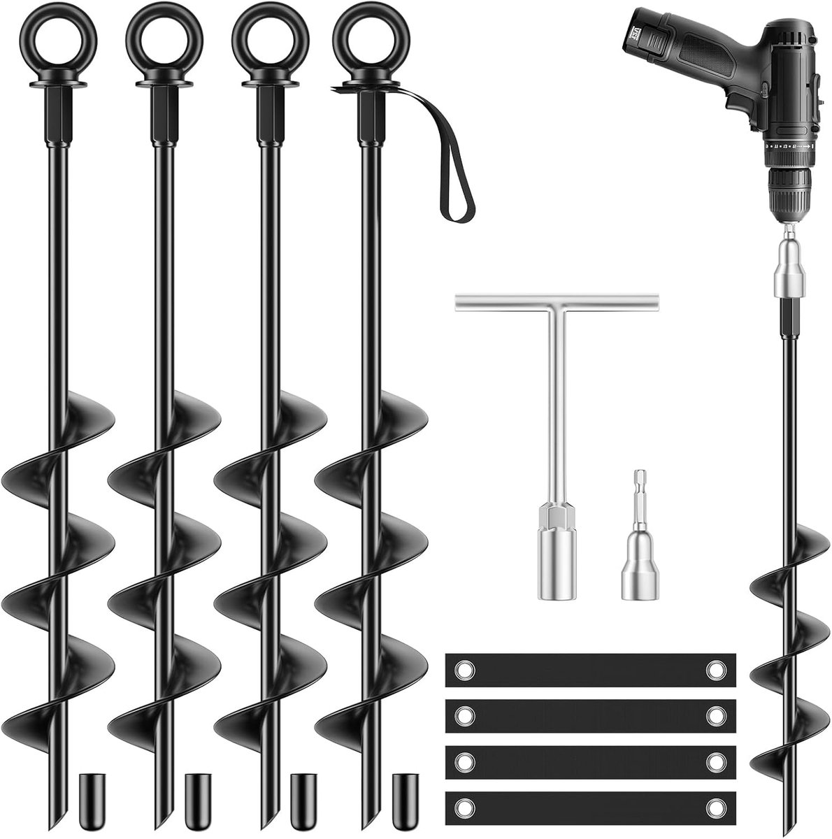 SnelShoppen - 45 cm Grondankers Heavy Duty Geheel Gelast Trampoline Haringen voor Schommelset, Tent, Carport, Barn, Mobiele Woning - Inclusief T-wrenc