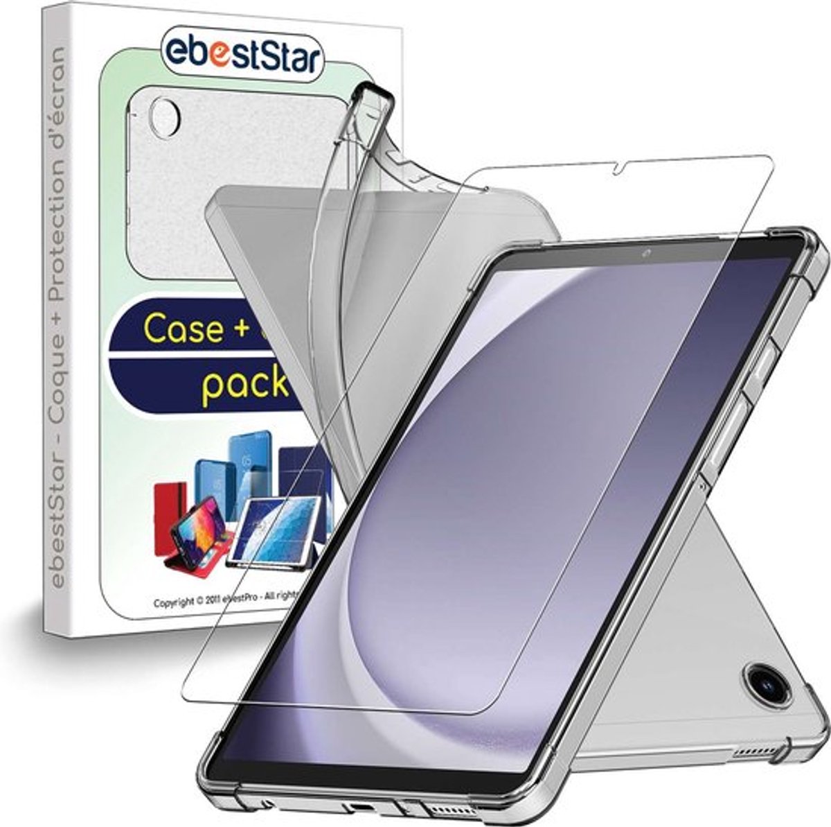 ebestStar - Hoes geschikt voor Samsung Galaxy Tab A9 8.7 (2023) SM-X110, Beschermhoes van Transparant, Antislip Siliconen, Versterkte Hoeken, Transparant + Gehard Glas