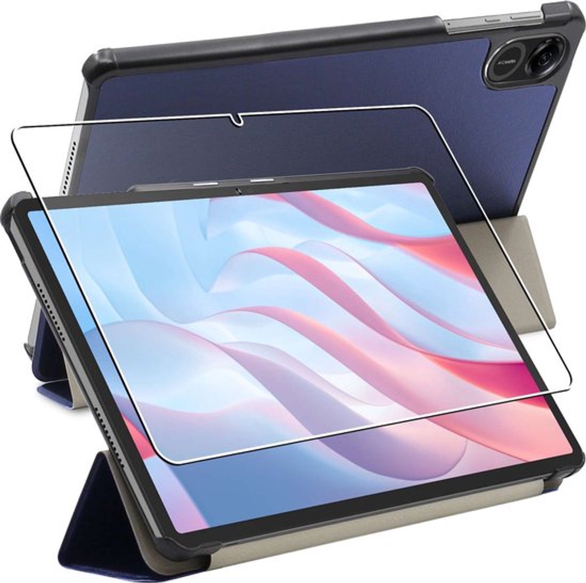 ebestStar - Hoes geschikt voor Honor Pad X9, Slanke Design PU Lederen Etui, Automatische Slaap/Wake, SmartCase hoesje, Donkerblauw + Gehard Glas